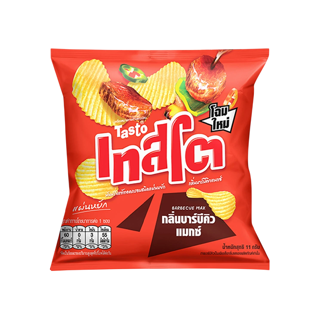 เทสโต มันฝรั่งแท้ทอดกรอบชนิดแผ่นหยัก รสบาร์บีคิวแมกซ์ 11 ก
