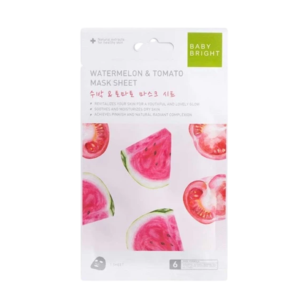 Baby Bright เบบี้ไบร์ท แผ่นมาส์กหน้า สูตรแตงโมและมะเขือเทศ ผิวนุ่มชุ่มชื่น 20g