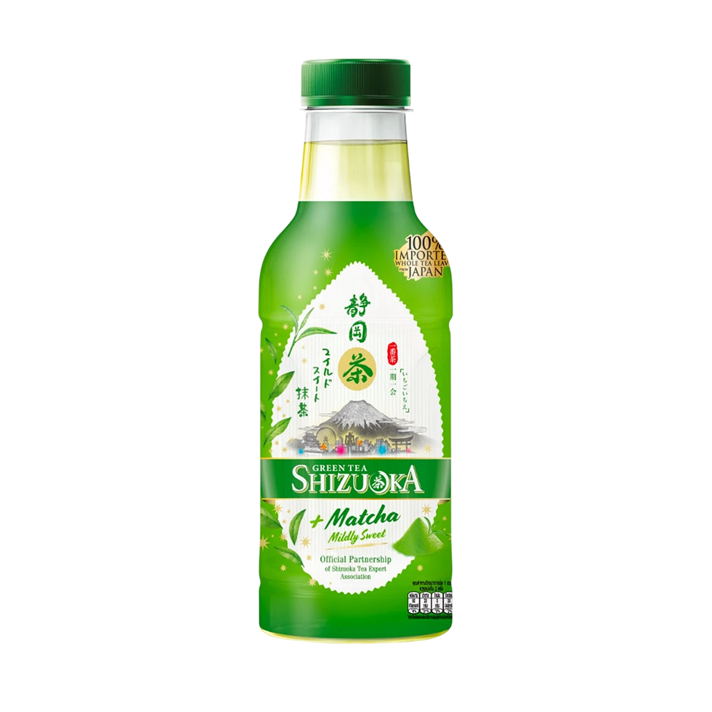 ชิซึโอกะ น้ำชาเขียวผสมผงมัทฉะสูตรหวานน้อย 440 มล.