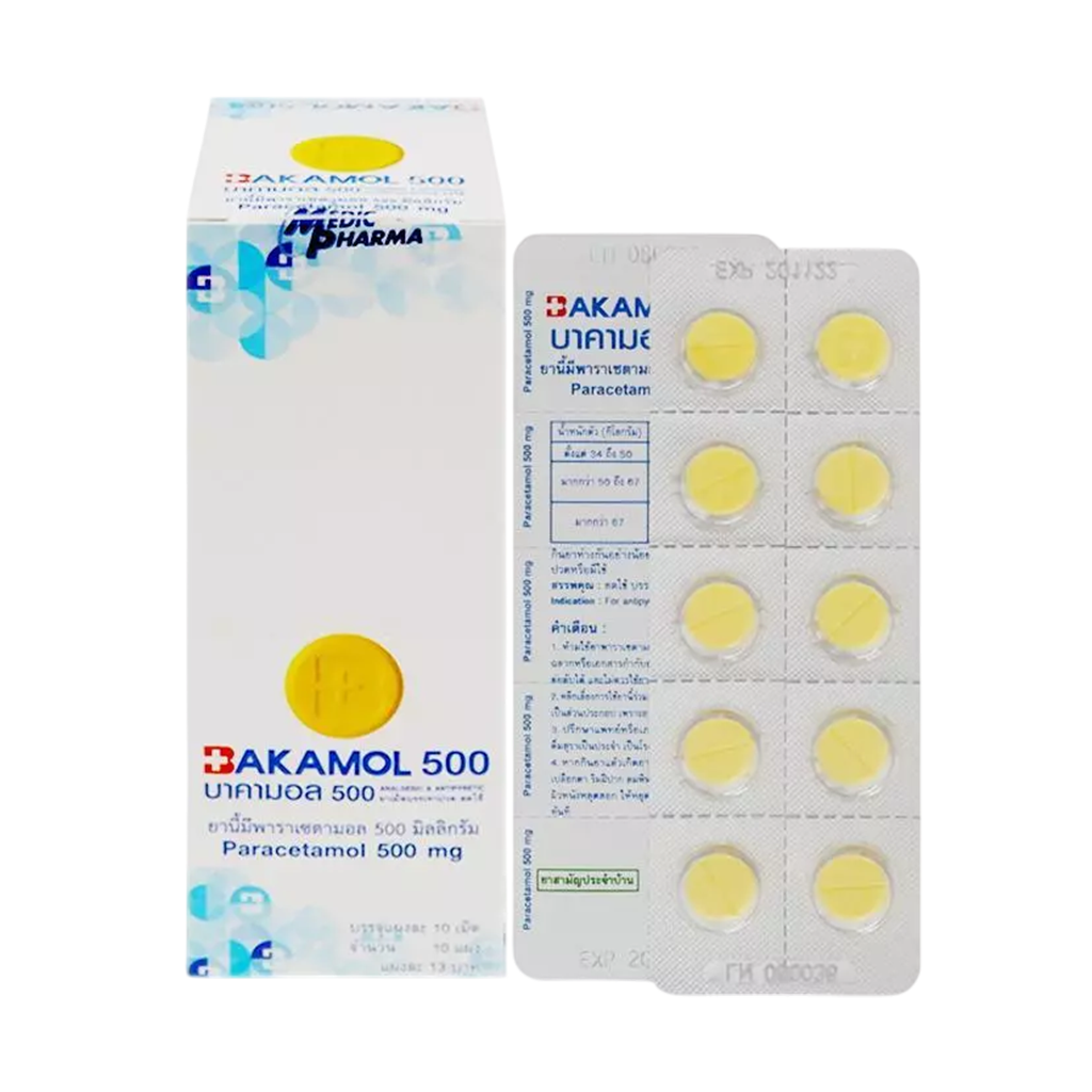 Bakamol 500 mg strip 10s แผง 10 เม็ด