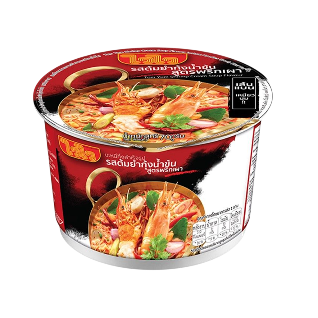 ไวไว บะหมี่ รสต้มยำกุ้งน้ำข้น สูตรพริกเผา ชนิดชาม 70 ก.