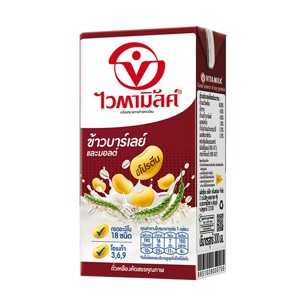 ไวตามิ้ลค์ นมถั่วเหลือง ยูเอชที สูตรผสมข้าวบาร์เลย์และมอลต์ 300 มล.