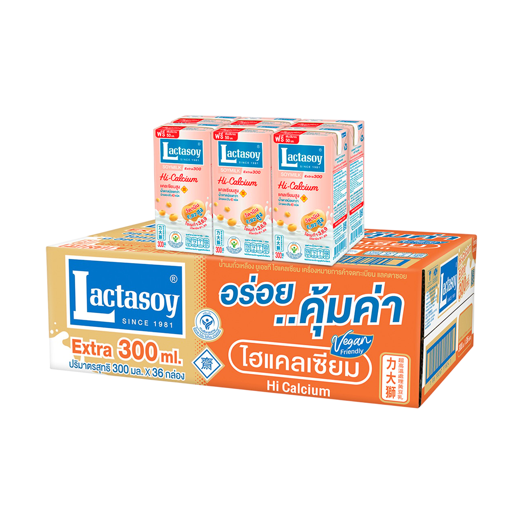 แลคตาซอย นมถั่วเหลือง ยูเอชที ไฮแคลเซียม 300 มล. แพ็ก 36