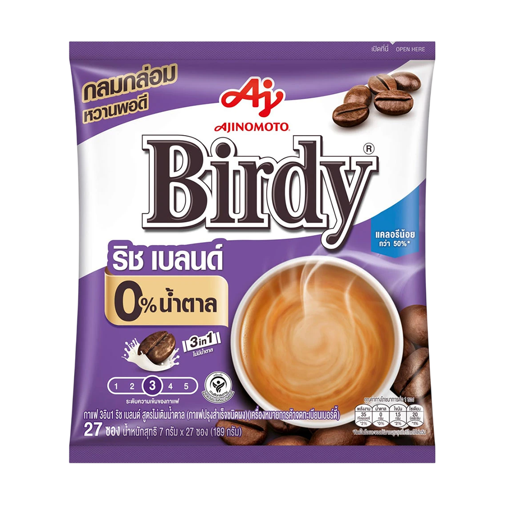 เบอร์ดี้ 3อิน1 ริชเบลนด์ กาแฟปรุงสำเร็จชนิดผง 0%น้ำตาล 7 ก. แพ็ก 27 ซอง