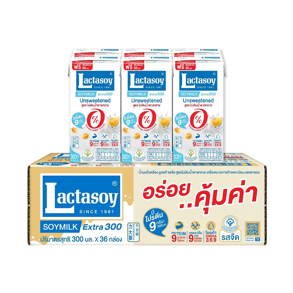 แลคตาซอย นมถั่วเหลืองยูเอชที รสจืด 300 มล.แพ็ก 36